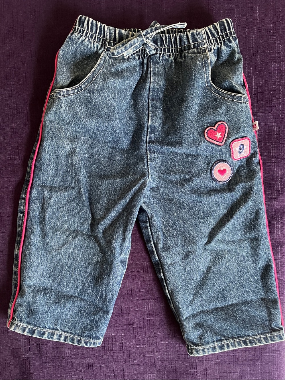 VTG late 90s OshKosh B'gosh Toddler Girls Jeans 12M Denim Embroidered Hearts
